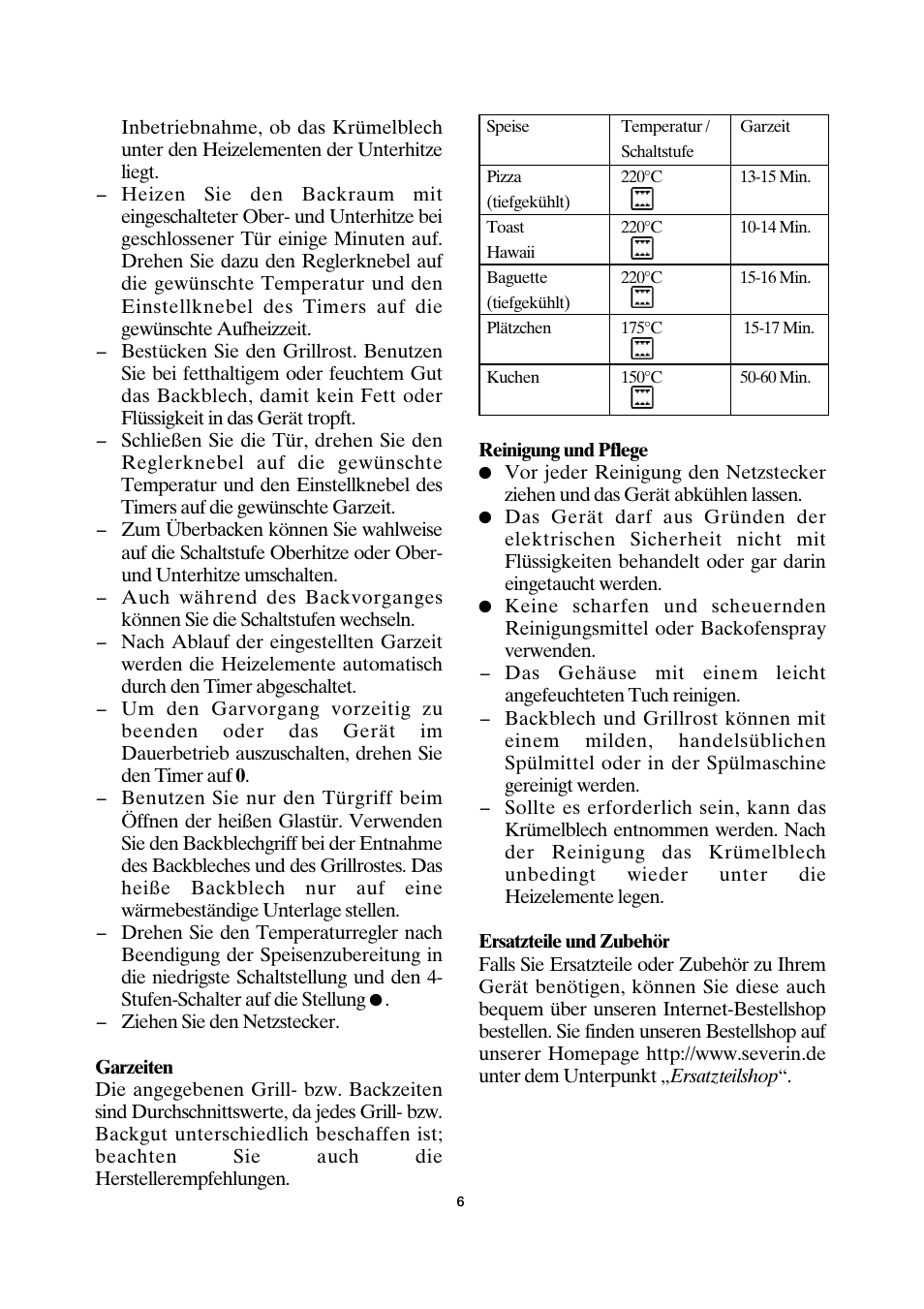 SEVERIN TO 2034 User Manual | Page 6 / 54