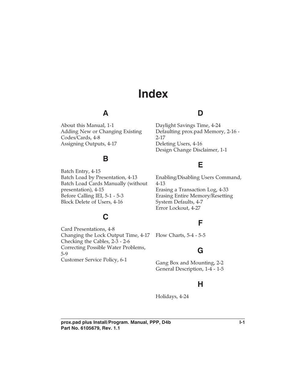 Index | Controlled Products Systems Group 0-205679 User Manual | Page 107 / 112