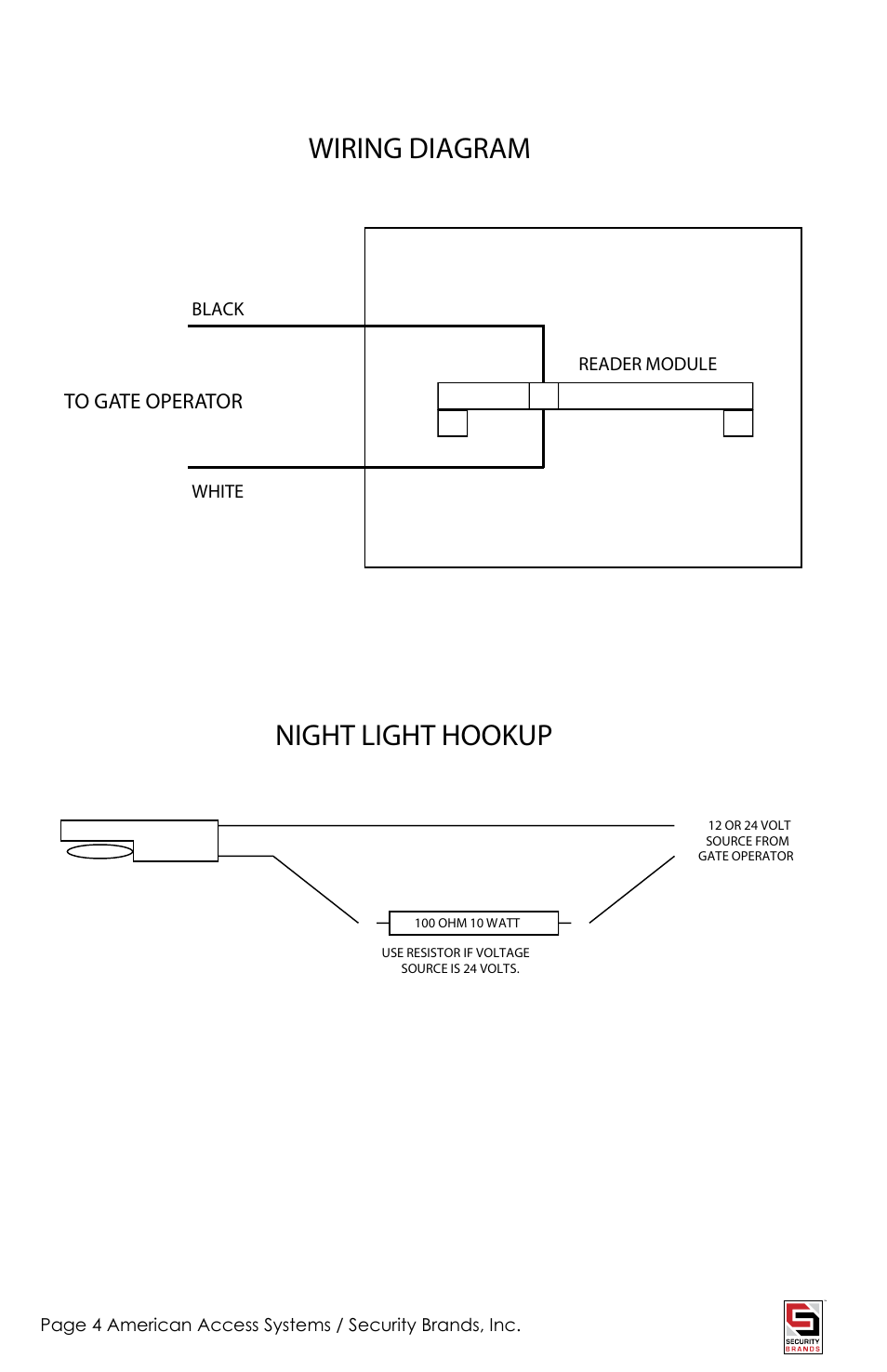 Night light hookup wiring diagram | American Access Systems Mechanical Card Readers - 11-024i User Manual | Page 4 / 8