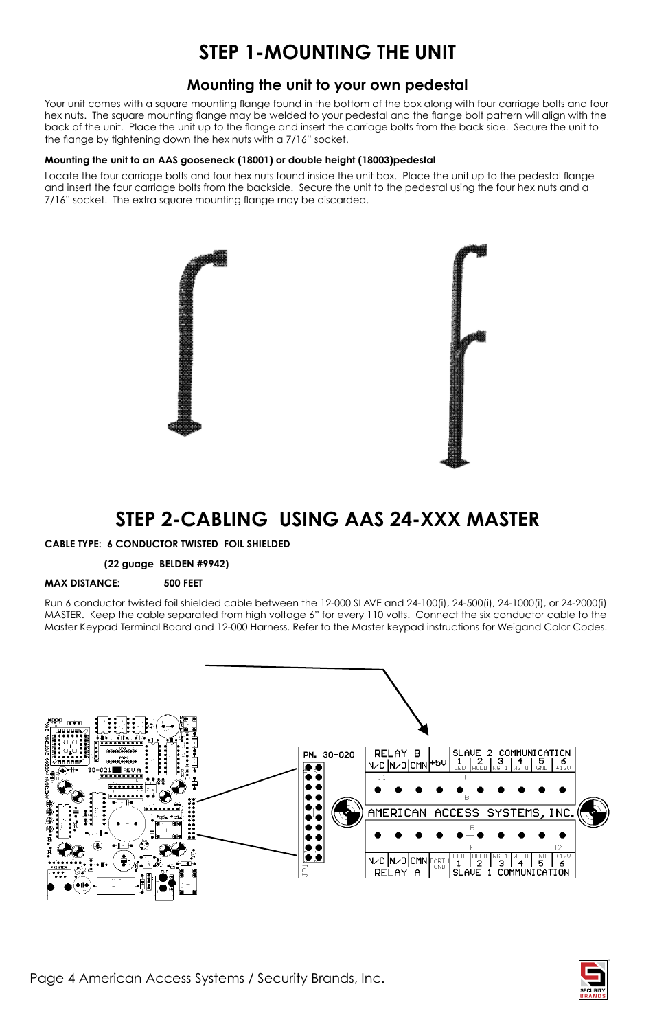 Step 1-mounting the unit, Step 2-cabling using aas 24-xxx master | Controlled Products Systems Group 12-000I User Manual | Page 4 / 8