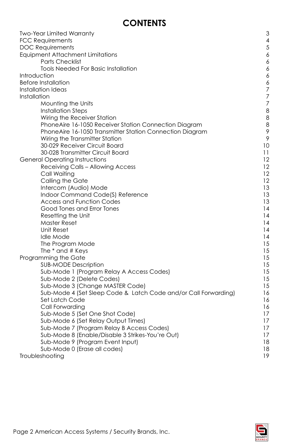 American Access Systems PhoneAire - 16-1050 User Manual | Page 2 / 24
