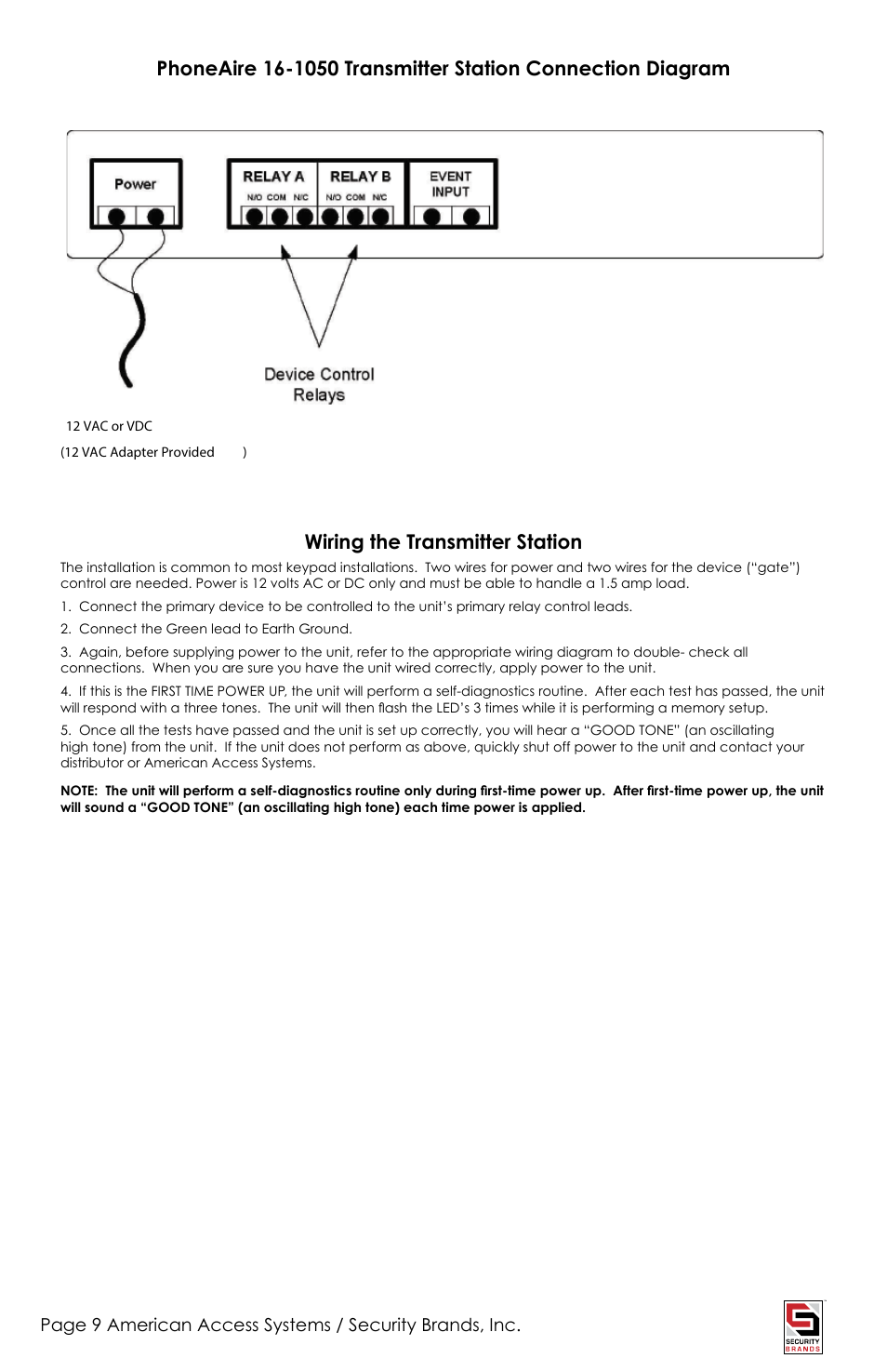 Wiring the transmitter station | American Access Systems PhoneAire - 16-1050 User Manual | Page 9 / 24