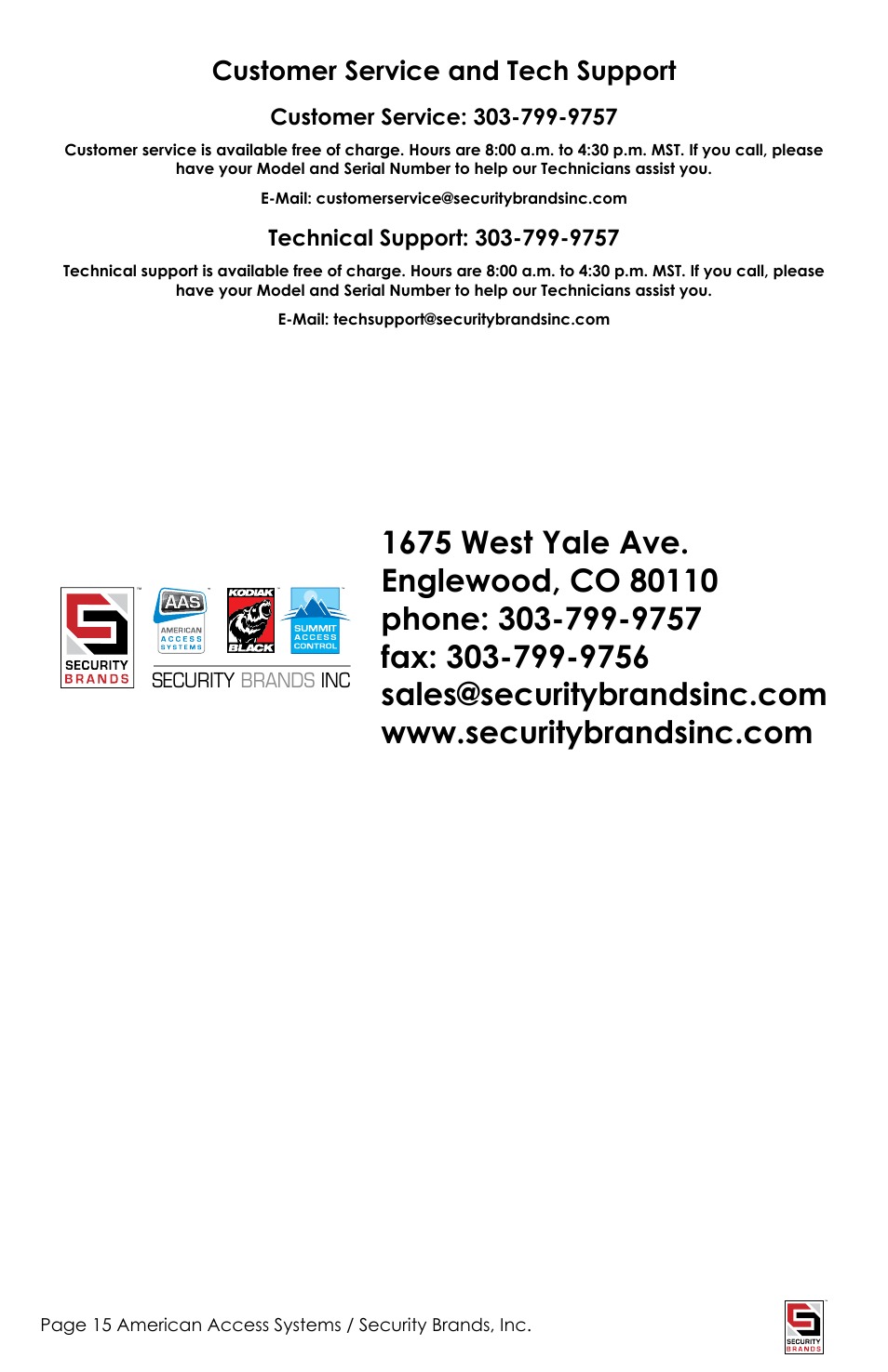 Customer service and tech support | American Access Systems PhoneLink User Manual | Page 15 / 18
