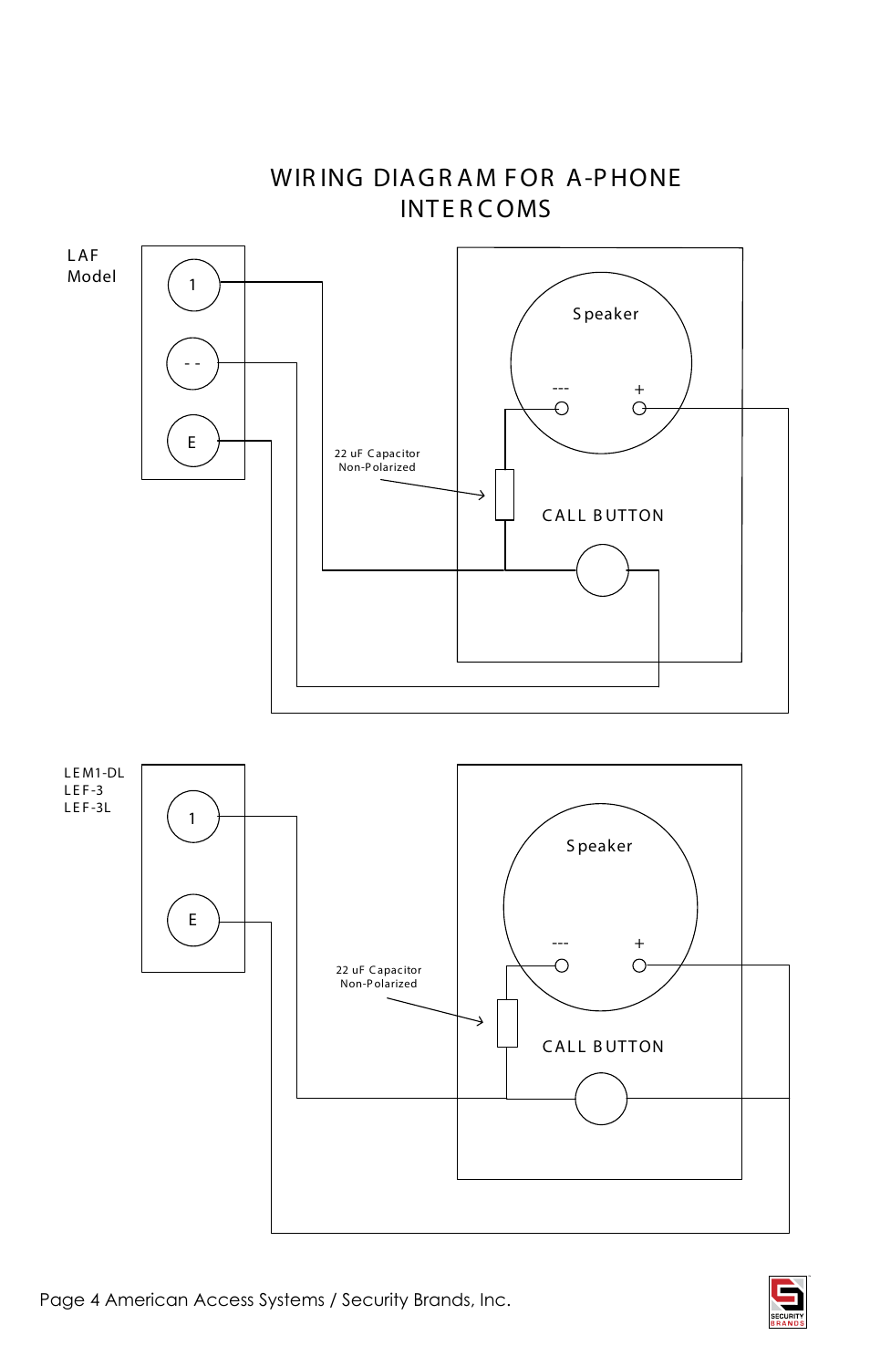 Wir ing diag r am f or a-p hone inte r c oms | Controlled Products Systems Group 17-300 User Manual | Page 4 / 8
