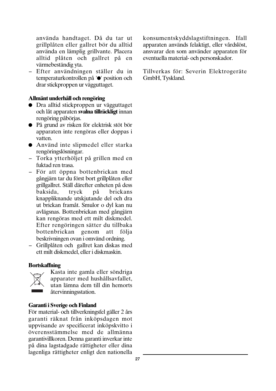 SEVERIN TO 2030 User Manual | Page 27 / 46