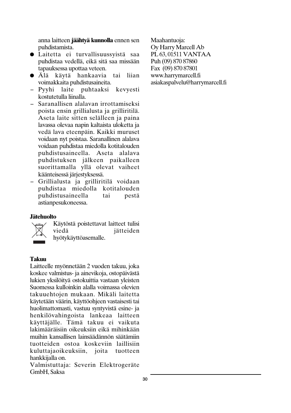 SEVERIN TO 2030 User Manual | Page 30 / 46