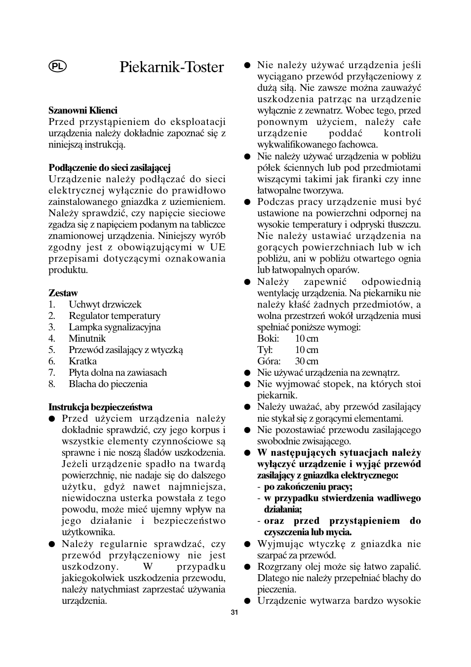 Piekarnik-toster | SEVERIN TO 2030 User Manual | Page 31 / 46