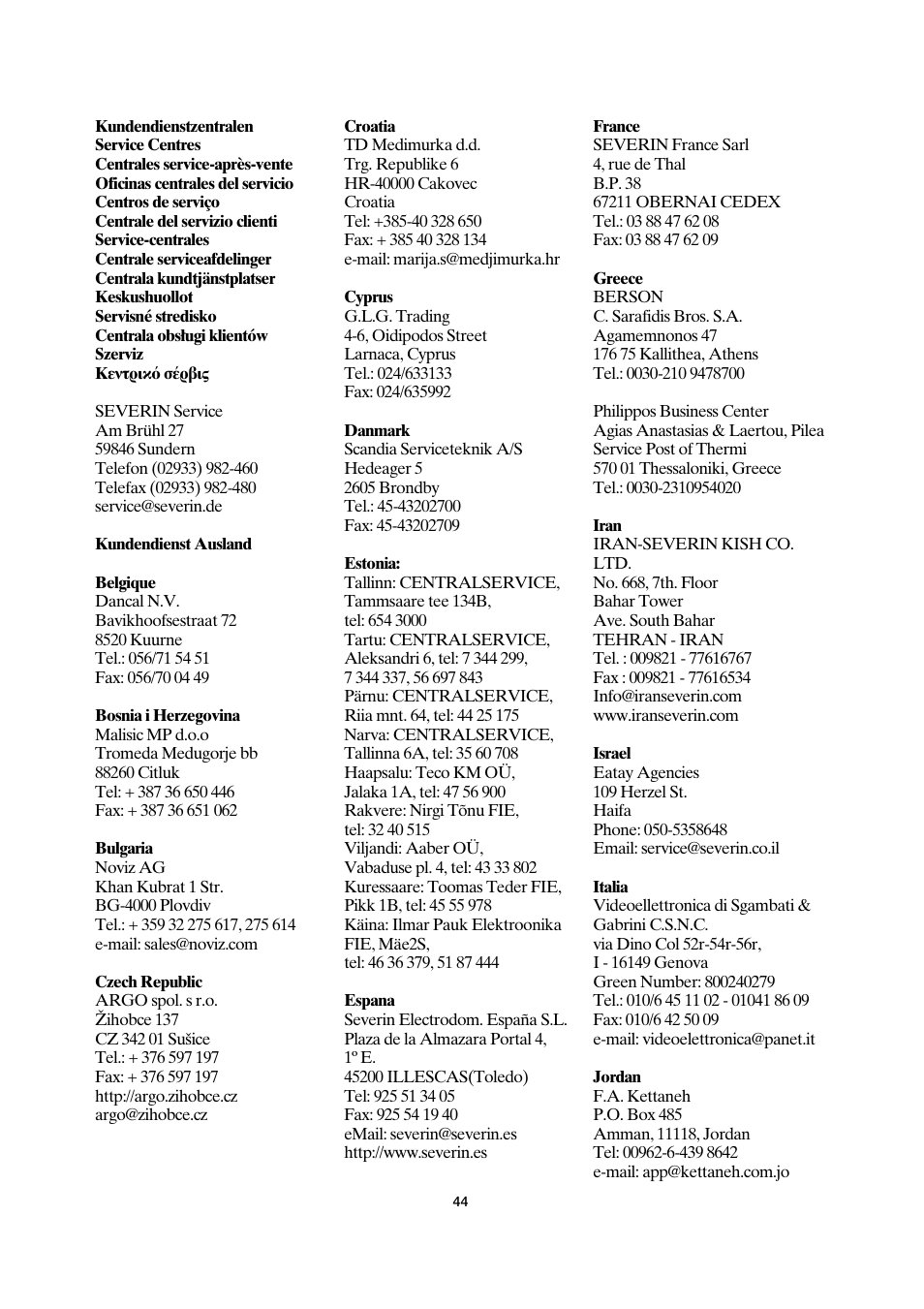 SEVERIN TO 2030 User Manual | Page 44 / 46