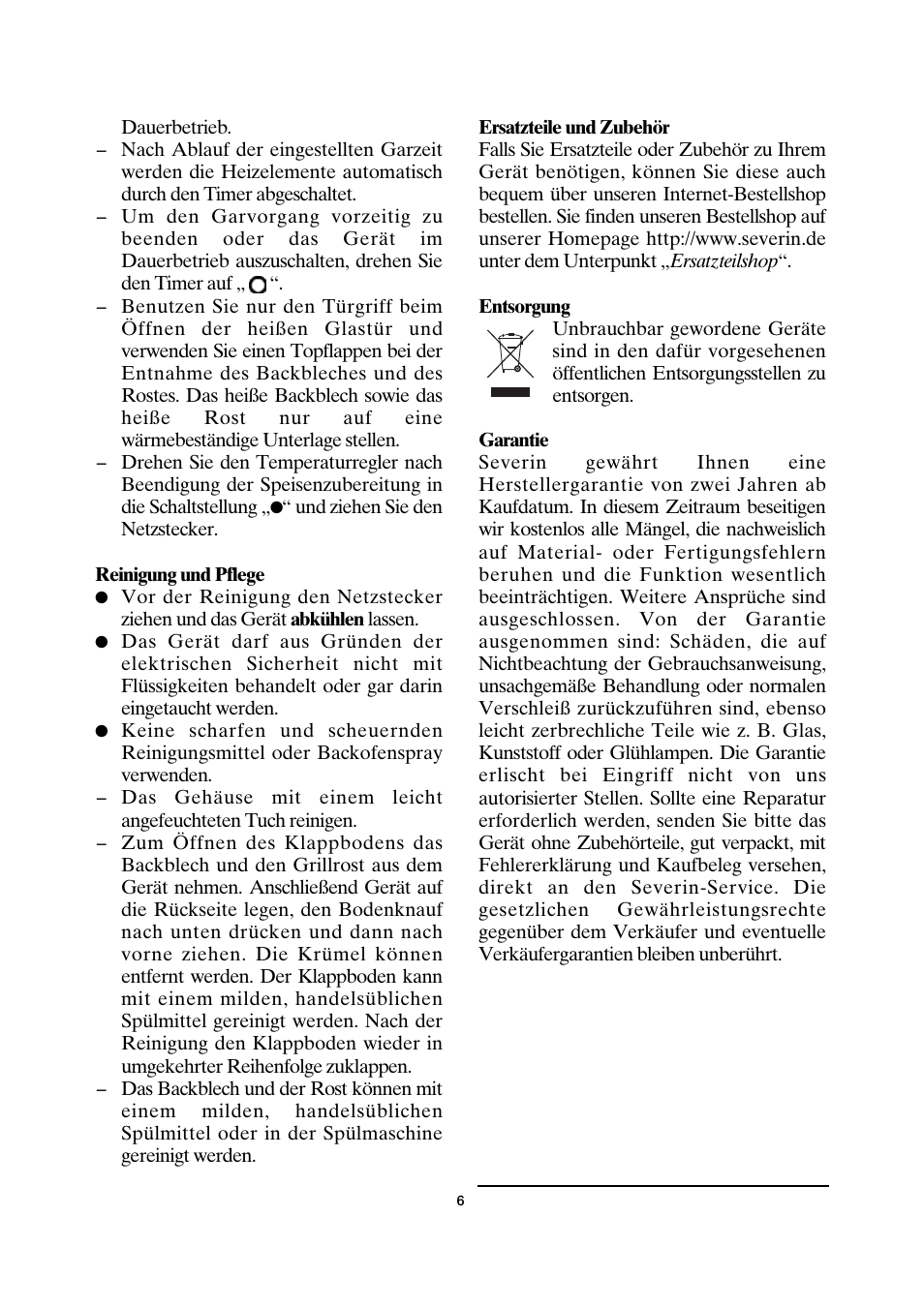 SEVERIN TO 2030 User Manual | Page 6 / 46