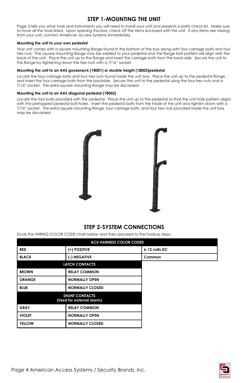 Step 1-mounting the unit, Step 2-system connections | American Access Systems Advantage DKLP - Metal - 19-100(i) User Manual | Page 4 / 12