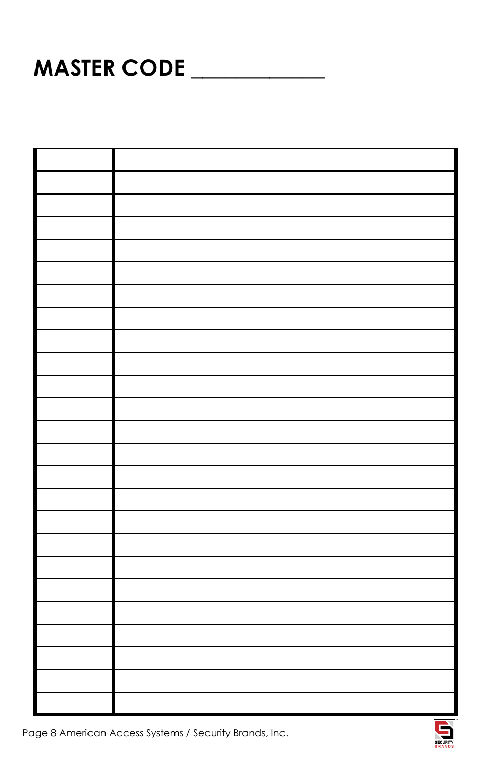 Master code | American Access Systems Advantage DKLP - Metal - 19-100(i) User Manual | Page 8 / 12