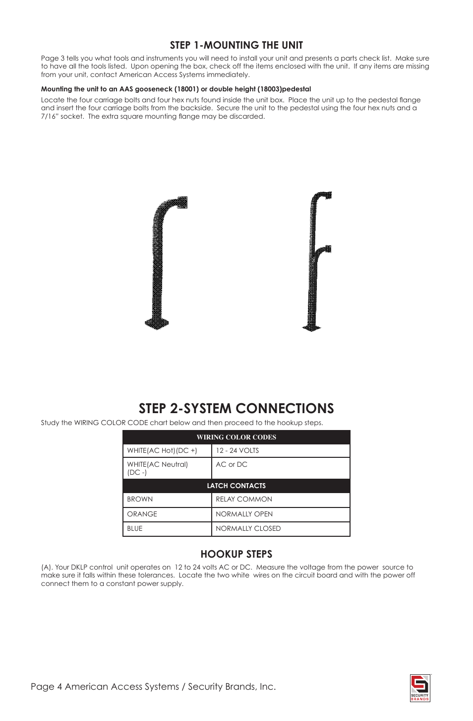 Step 2-system connections, Step 1-mounting the unit, Hookup steps | Controlled Products Systems Group 26-100L User Manual | Page 4 / 12