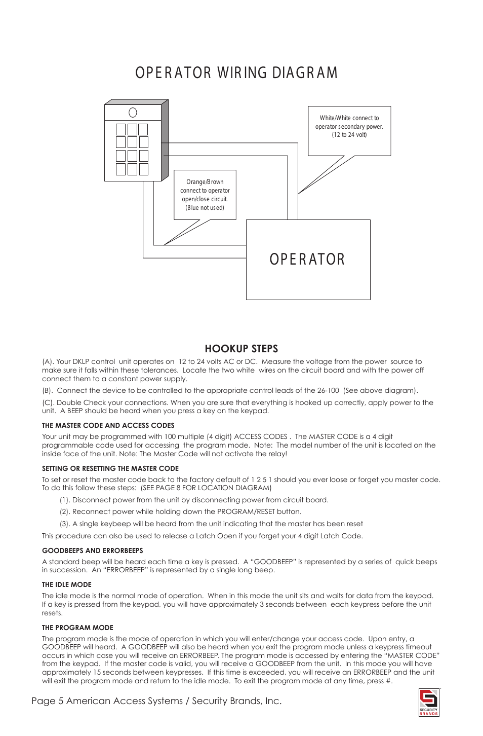 Ope r ator, Ope r ator wir ing diagr am | Controlled Products Systems Group 26-100L User Manual | Page 5 / 12