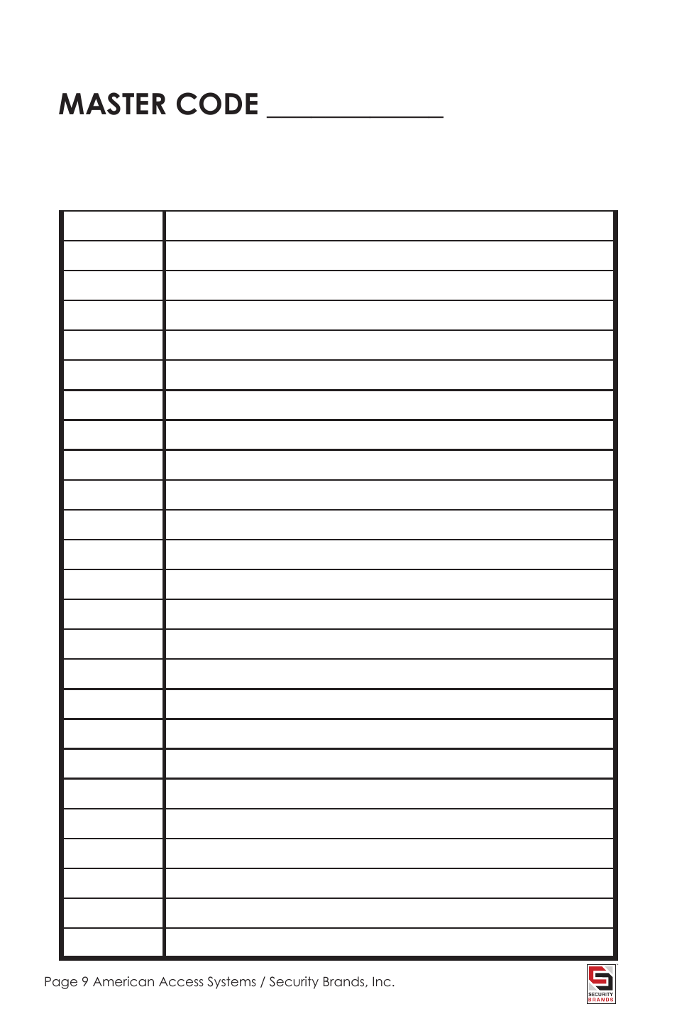 Master code | Controlled Products Systems Group 26-100L User Manual | Page 9 / 12