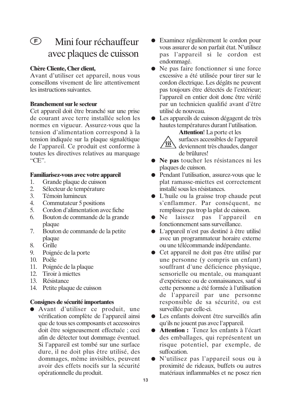 Mini four réchauffeur avec plaques de cuisson | SEVERIN KH 2043 User Manual | Page 13 / 58