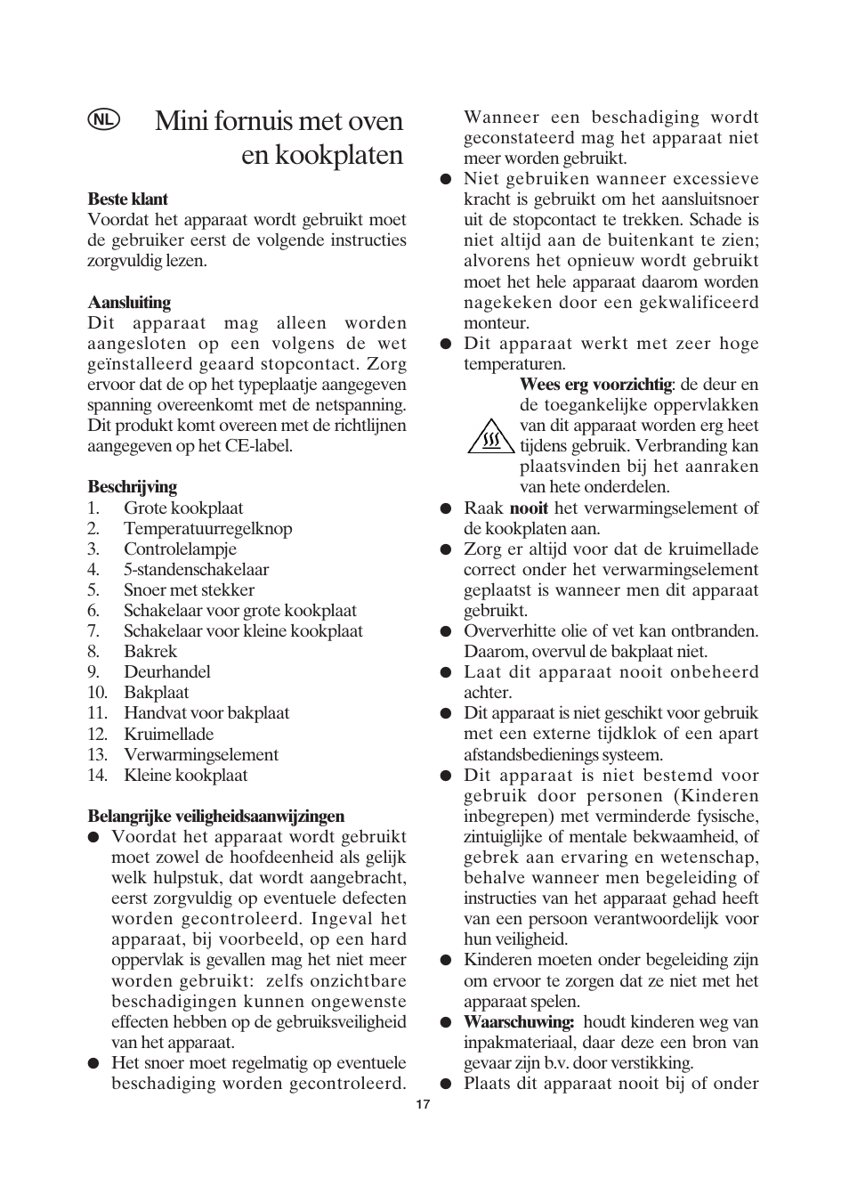 Mini fornuis met oven en kookplaten | SEVERIN KH 2043 User Manual | Page 17 / 58