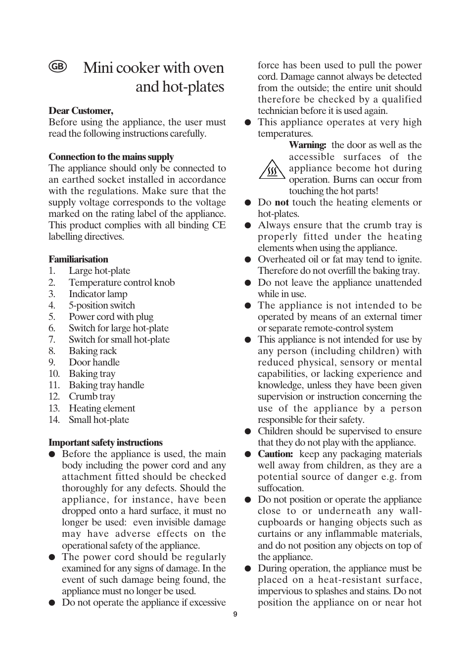 Mini cooker with oven and hot-plates | SEVERIN KH 2043 User Manual | Page 9 / 58