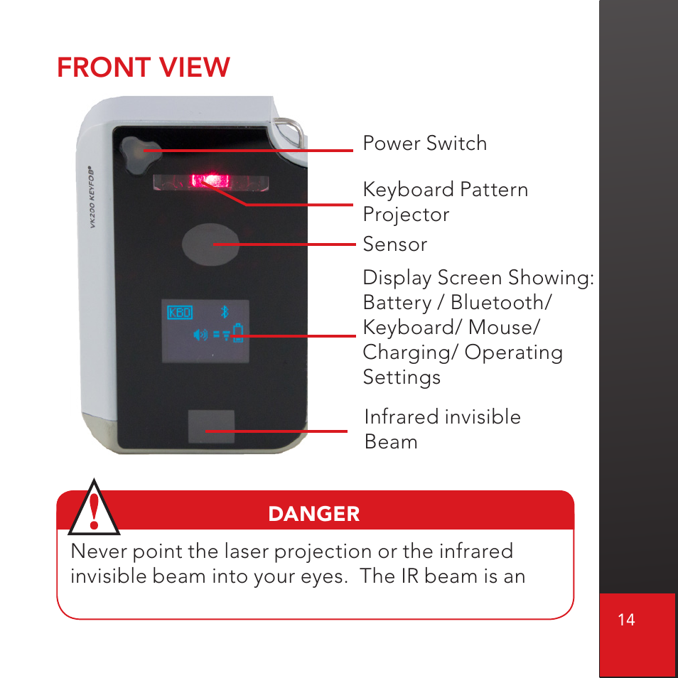 Front view | CTX Virtual Technologies The VK200 KEYFOB Virtual Keyboard User Manual | Page 15 / 49