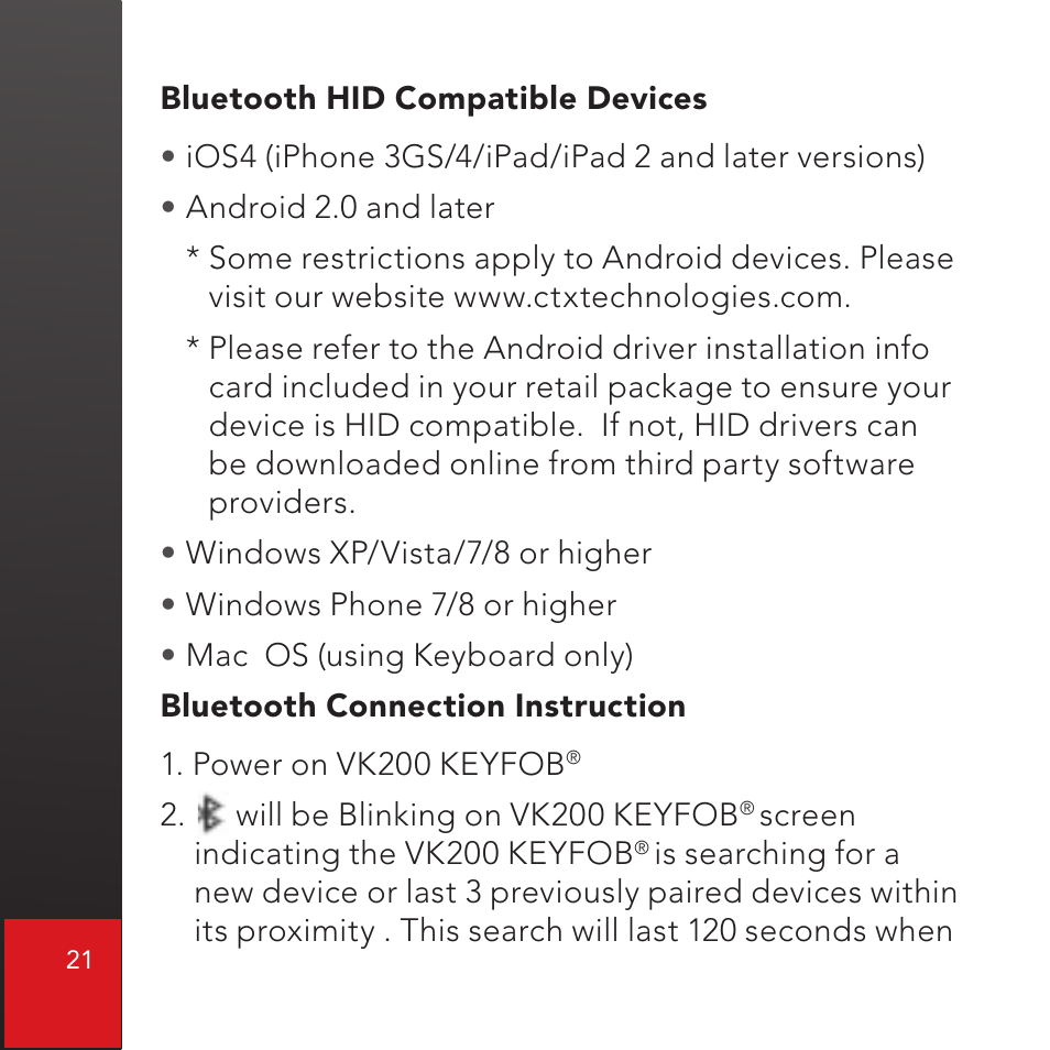 CTX Virtual Technologies The VK200 KEYFOB Virtual Keyboard User Manual | Page 22 / 49