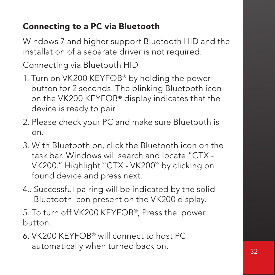 CTX Virtual Technologies The VK200 KEYFOB Virtual Keyboard User Manual | Page 33 / 49