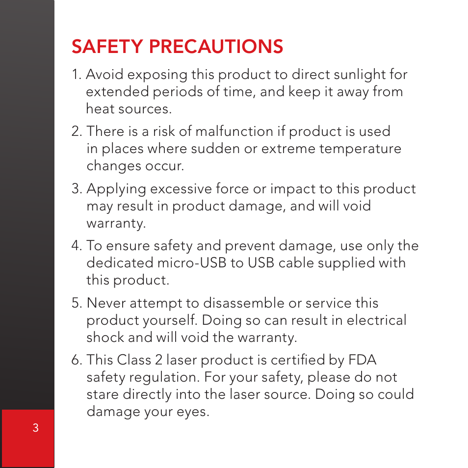 Safety precautions | CTX Virtual Technologies The VK200 KEYFOB Virtual Keyboard User Manual | Page 4 / 49