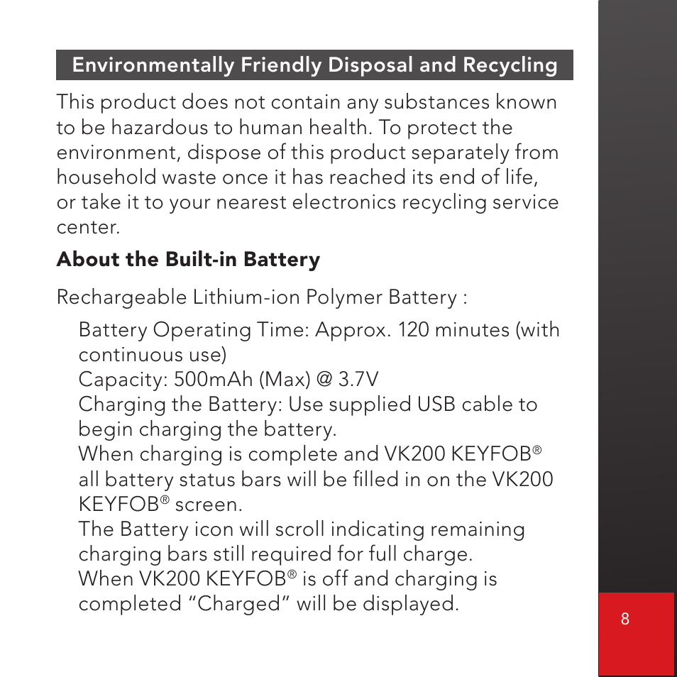 CTX Virtual Technologies The VK200 KEYFOB Virtual Keyboard User Manual | Page 9 / 49