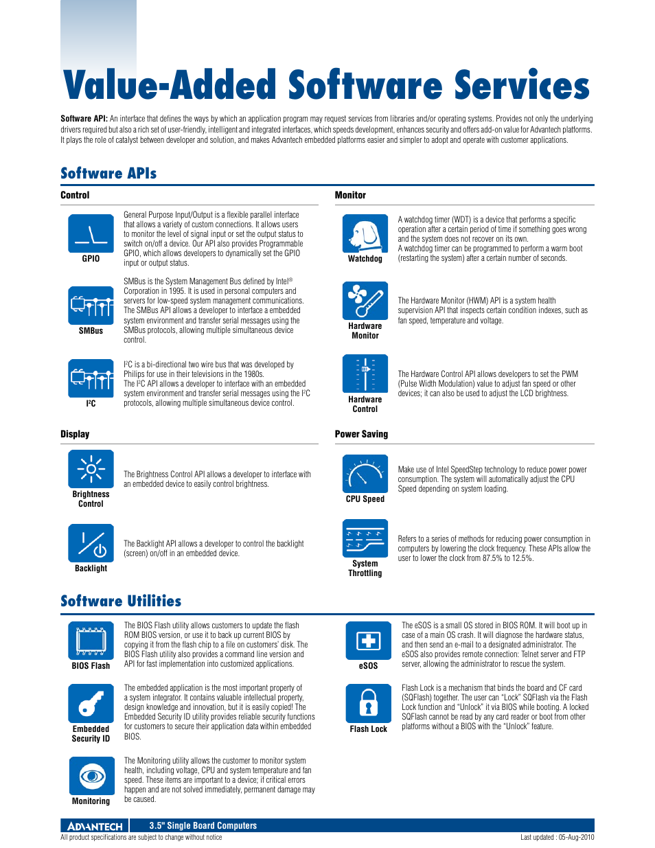 Value-added software services, Software apis, Software utilities | Impulse PCM-9343 User Manual | Page 3 / 3