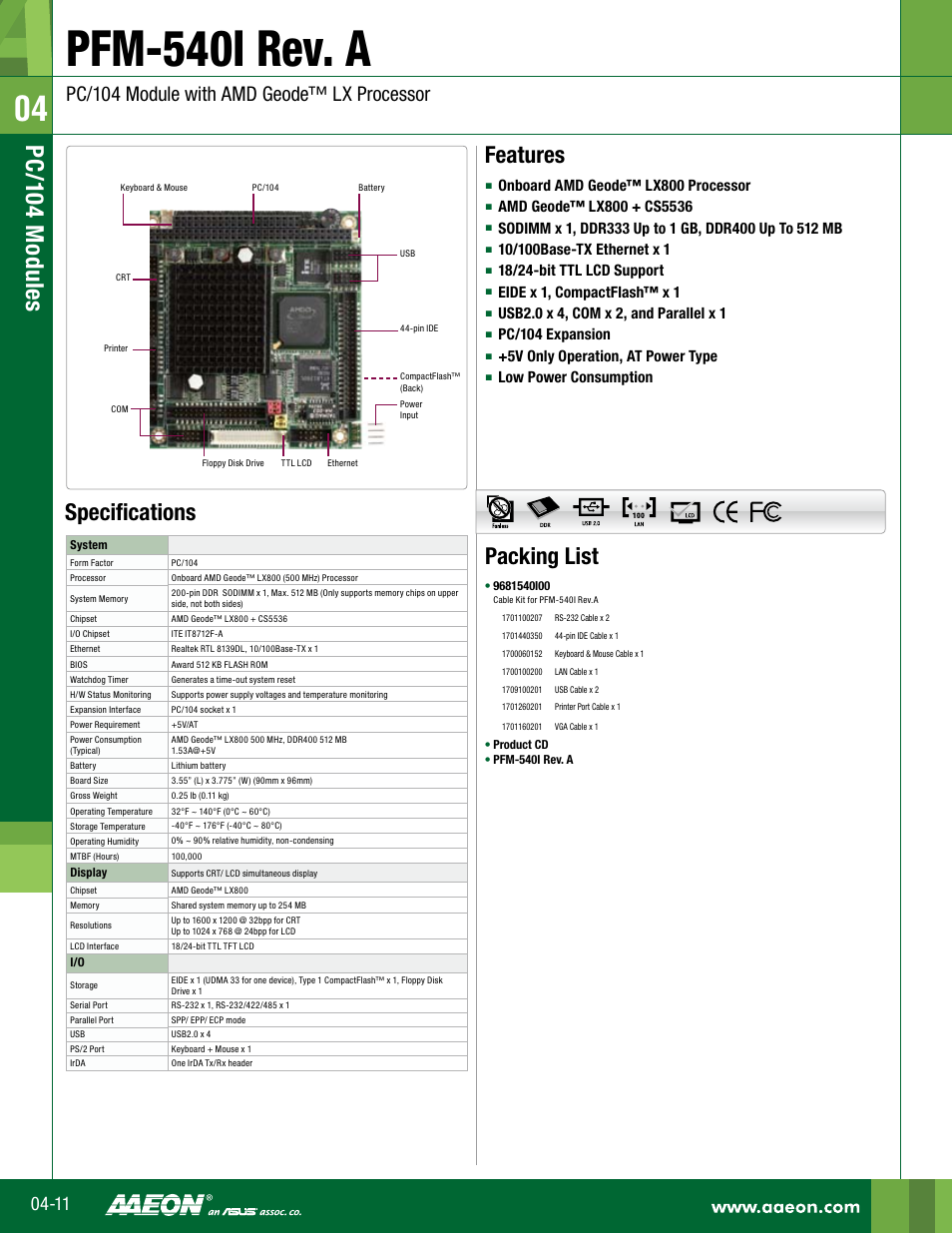 Impulse PFM-540I Rev. A User Manual | 2 pages