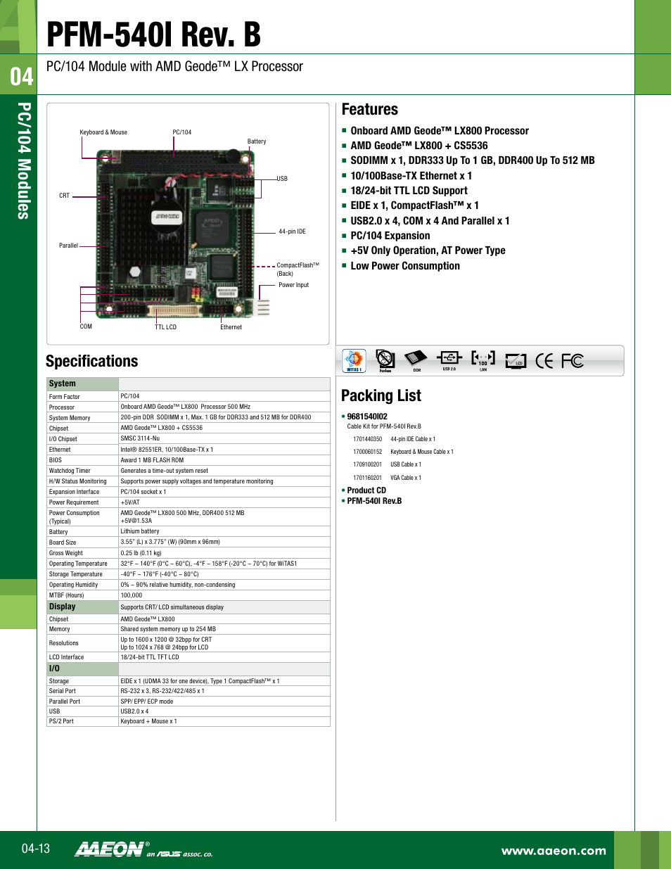 Impulse PFM-540I Rev. B User Manual | 2 pages