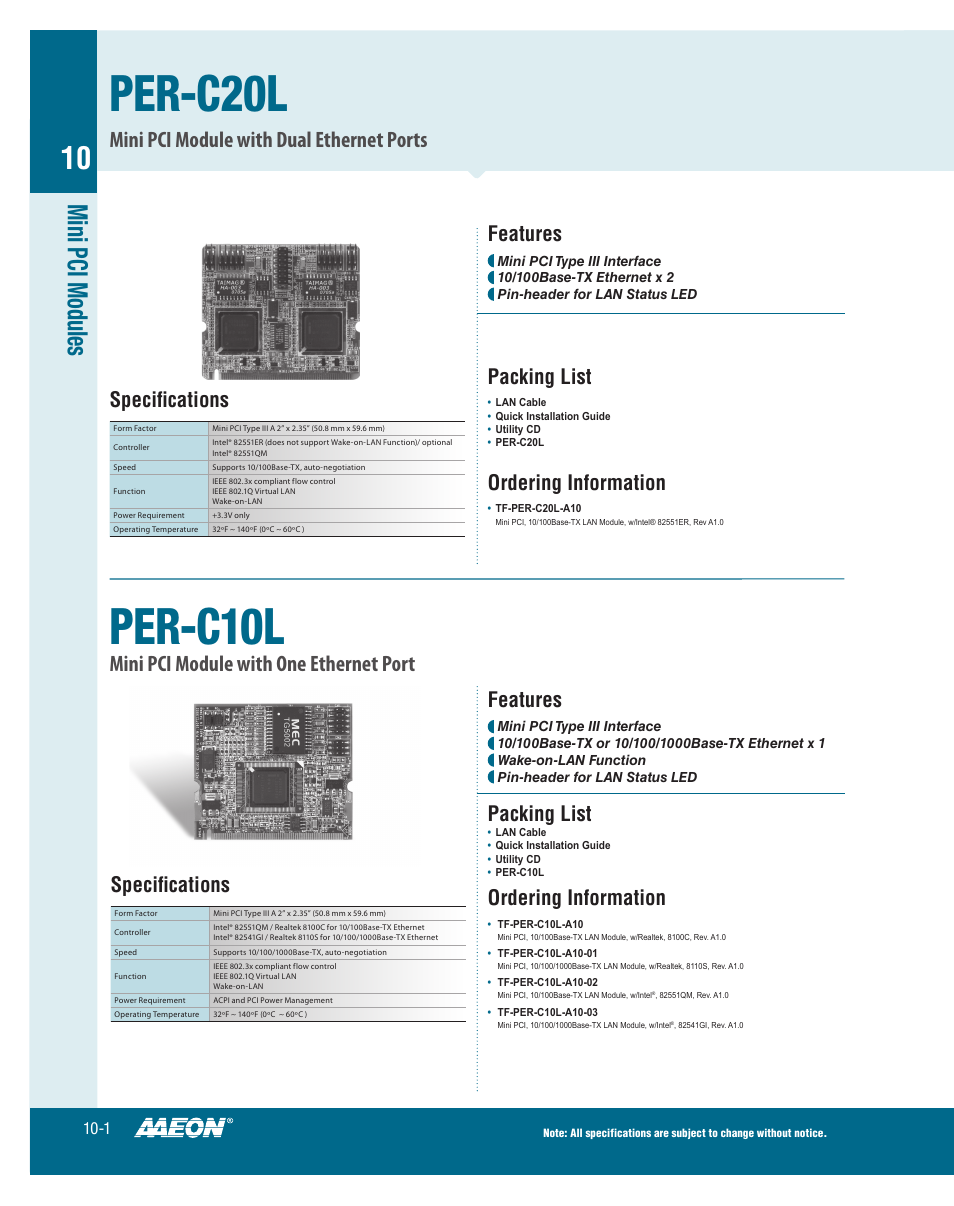 Impulse PER-C10L User Manual | 1 page