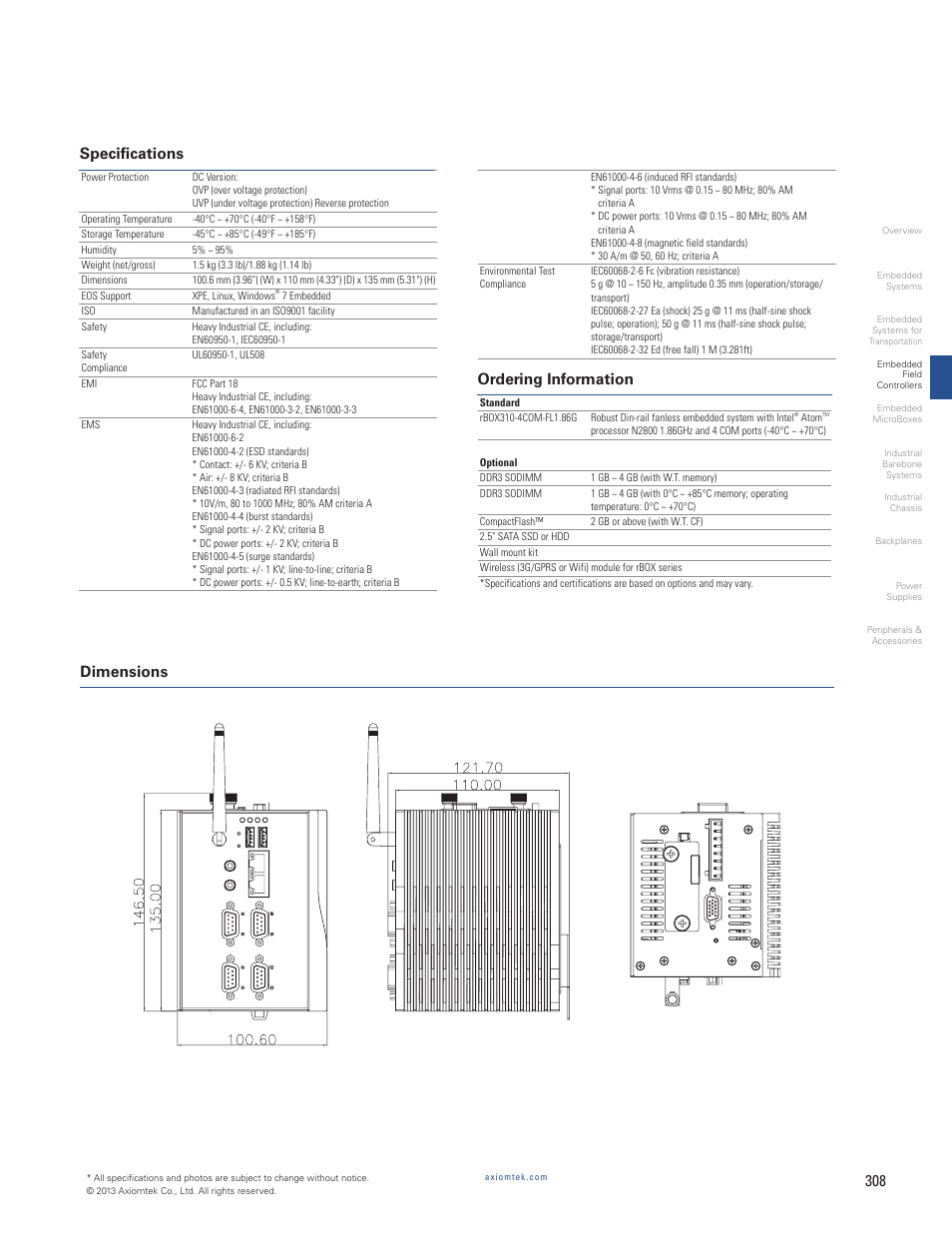 Specifications ordering information dimensions | Impulse rBOX310-4COM User Manual | Page 2 / 2