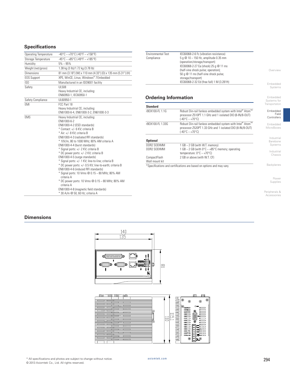 Specifications ordering information dimensions | Impulse rBOX100 User Manual | Page 2 / 2