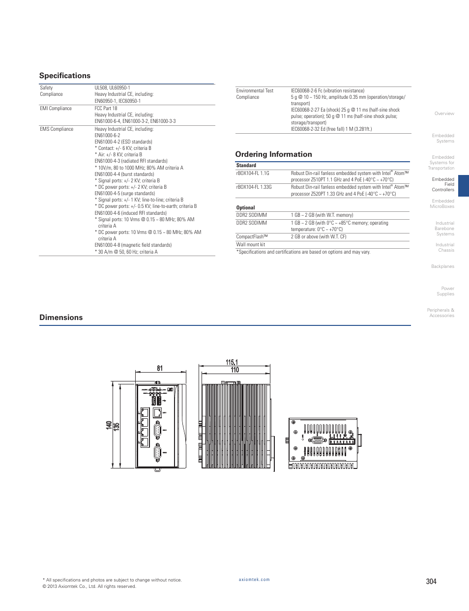 Specifications ordering information dimensions | Impulse rBOX104 User Manual | Page 2 / 2