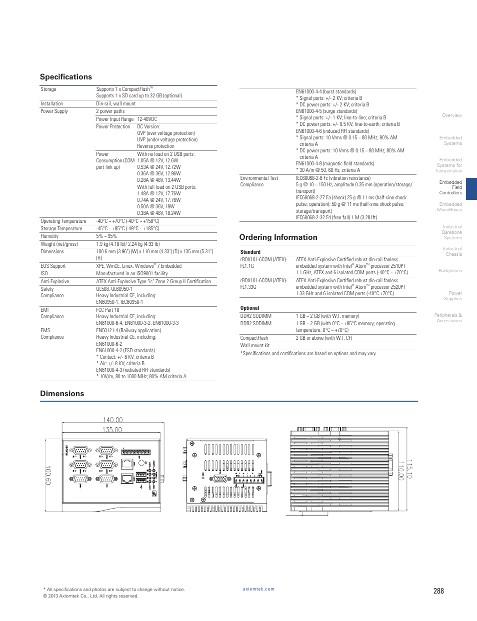 Specifications ordering information dimensions | Impulse rBOX101-6COM User Manual | Page 2 / 2