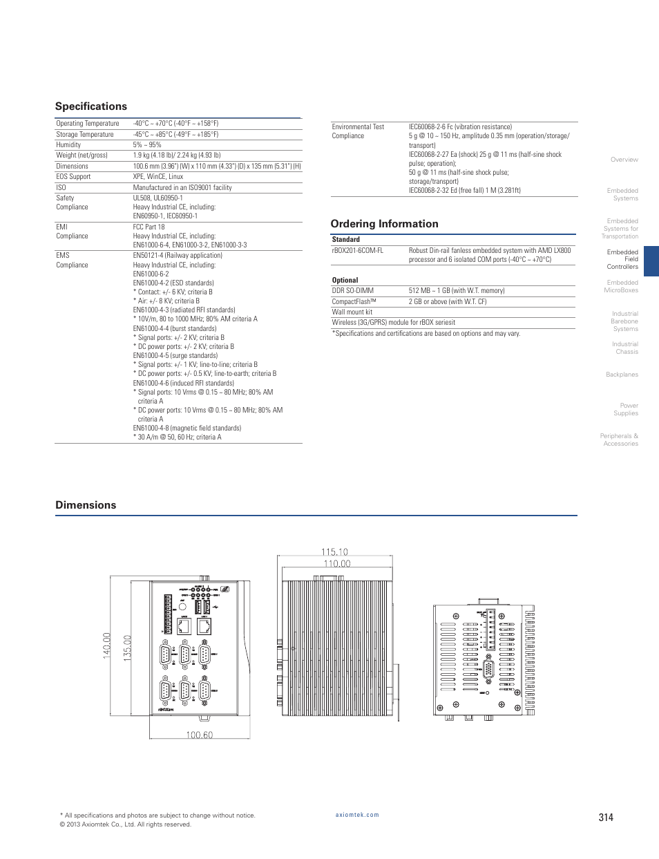 Specifications ordering information dimensions | Impulse rBOX201-6COM User Manual | Page 2 / 2