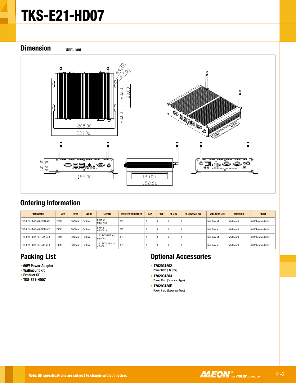 Tks-e21-hd07, Dimension, Unit: mm | Impulse TKS-E21-HD07 User Manual | Page 2 / 2