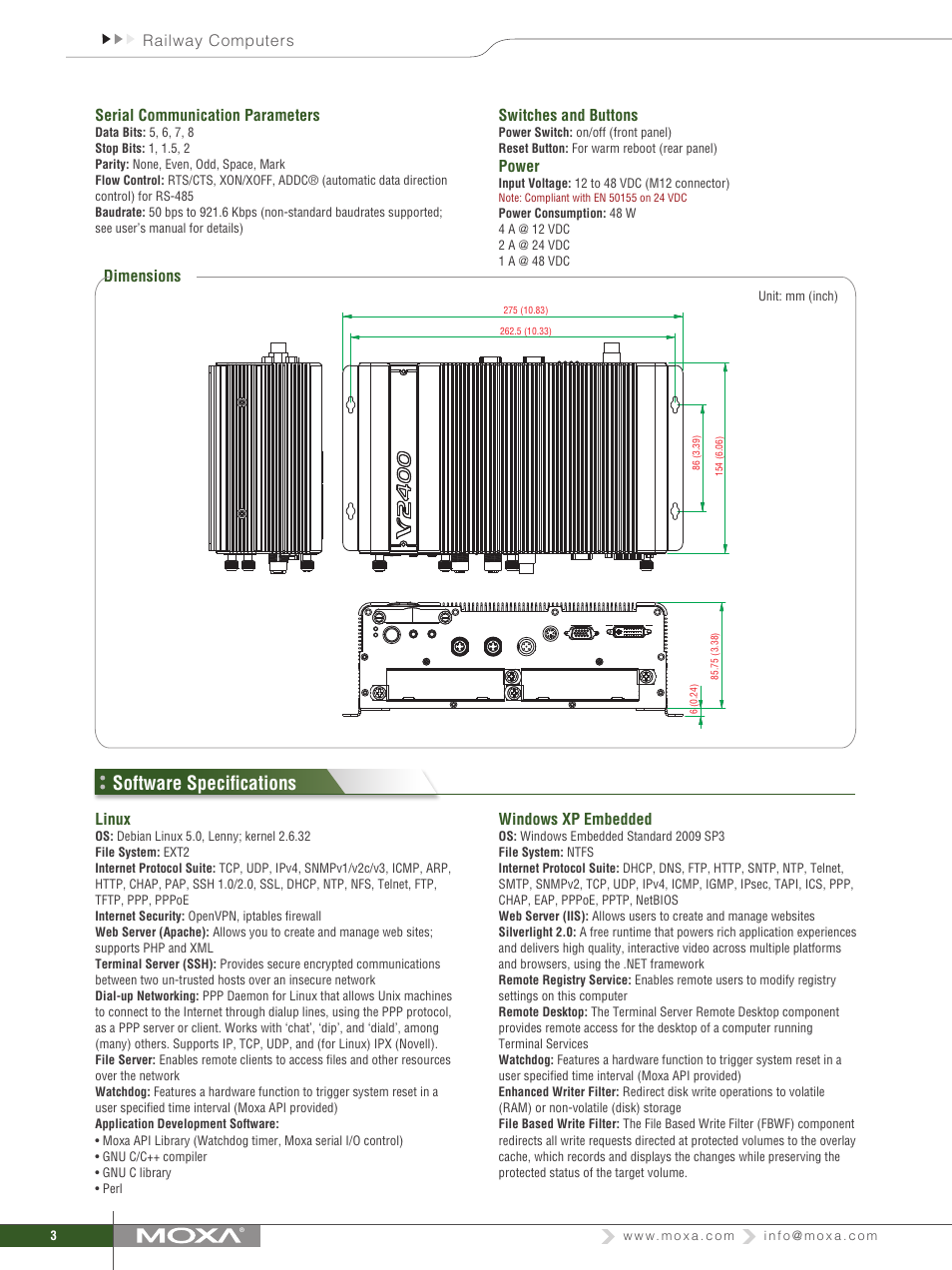 Software specifications | Impulse V2426 Series User Manual | Page 3 / 4