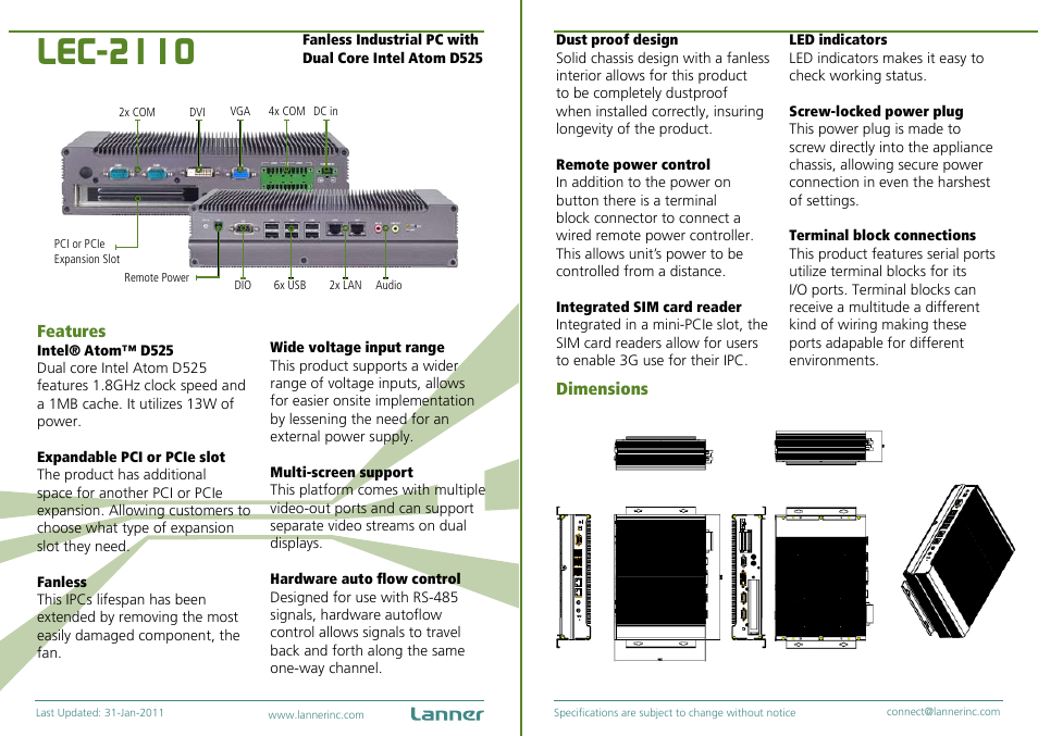Impulse LEC-2110 User Manual | 2 pages