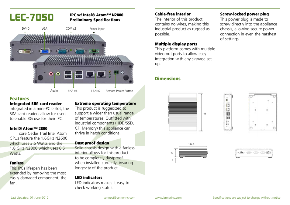 Impulse LEC-7050 User Manual | 2 pages