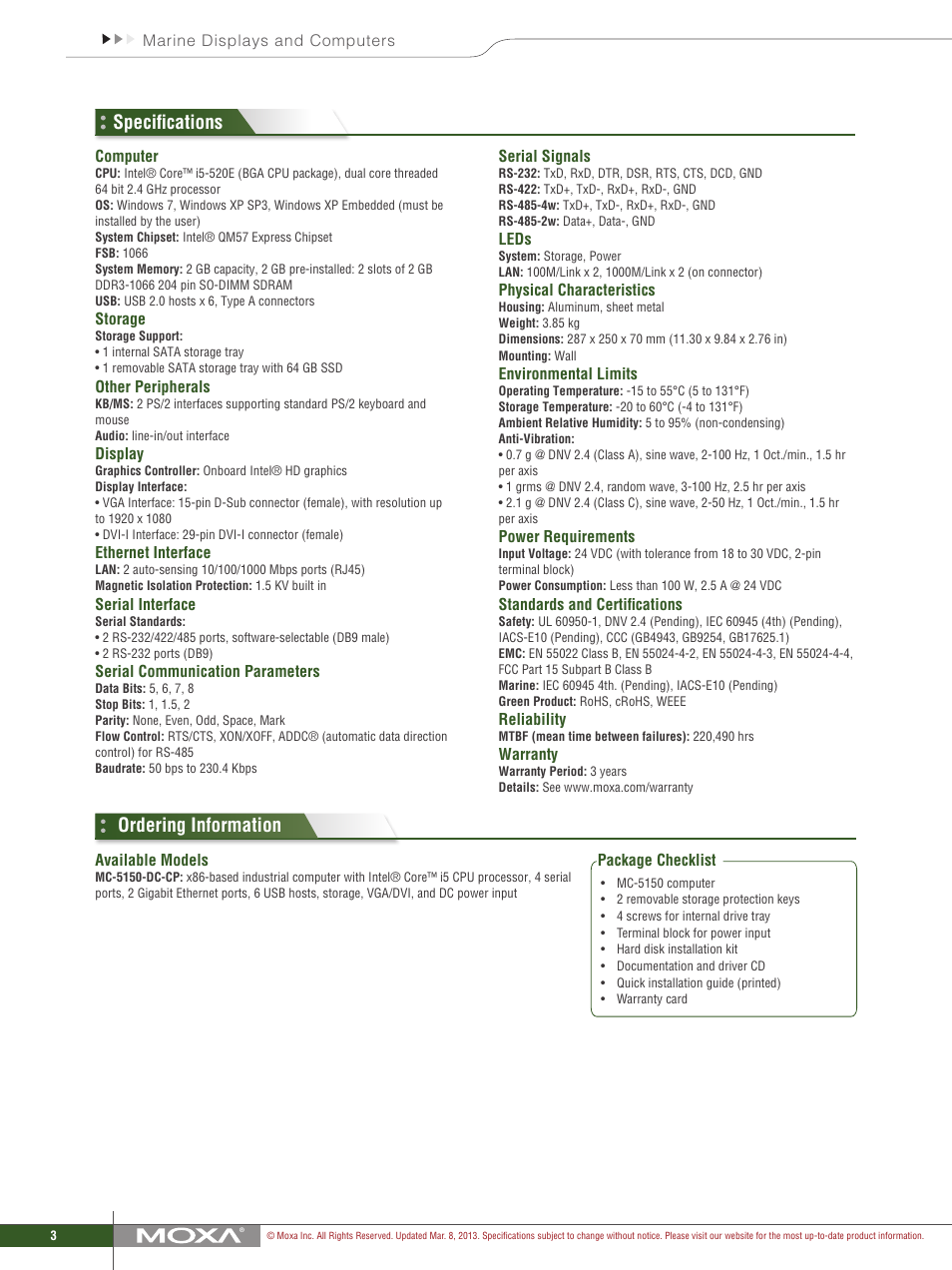 Specifications ordering information | Impulse MC-5150-DC-CP User Manual | Page 3 / 3