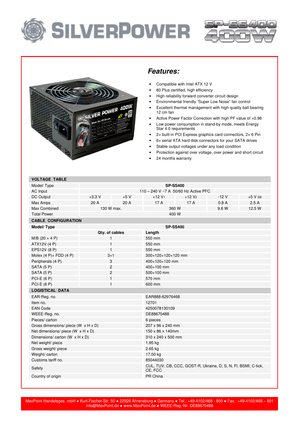 Impulse PS-SP-SS400 User Manual | 1 page