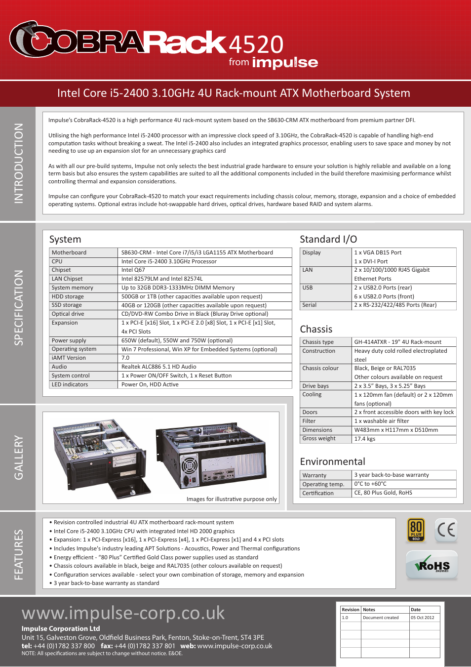 Impulse CobraRack-4520 User Manual | 2 pages