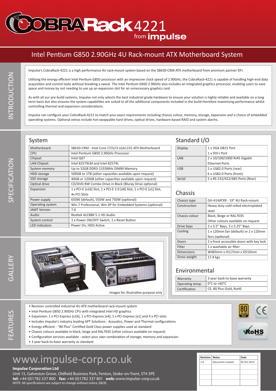 Impulse CobraRack-4221 User Manual | 2 pages