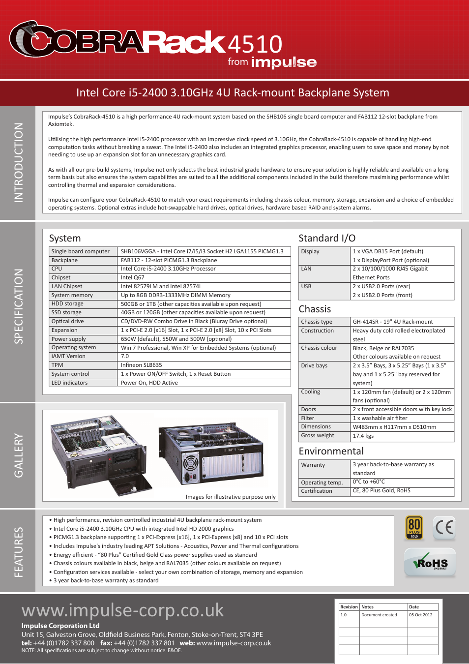 Impulse CobraRack-4510 User Manual | 2 pages