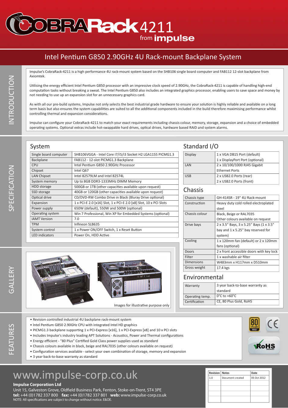 Impulse CobraRack-4211 User Manual | 2 pages