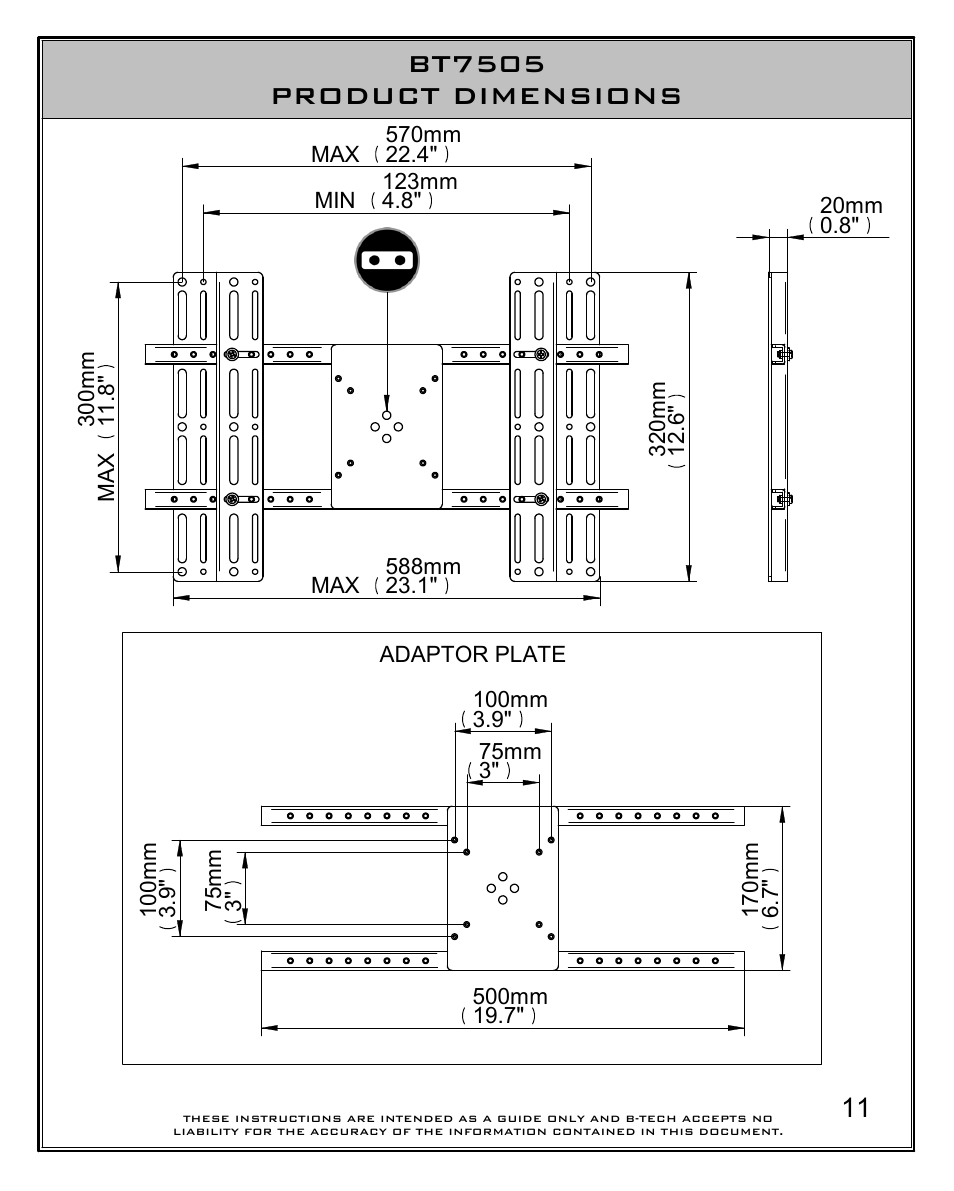 Bt7505 product dimensions | Impulse BT7505 User Manual | Page 11 / 12