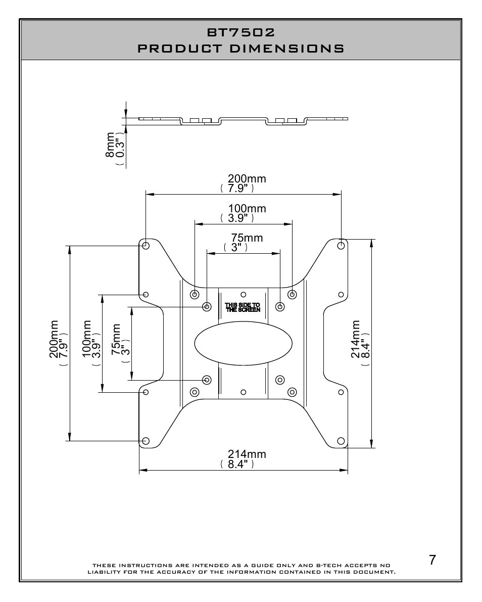 Bt7502 product dimensions | Impulse BT7502 User Manual | Page 7 / 8
