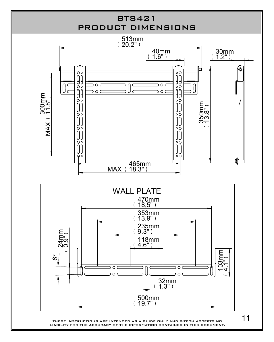 Bt8421 product dimensions, Wall plate | Impulse BT8421 User Manual | Page 11 / 12