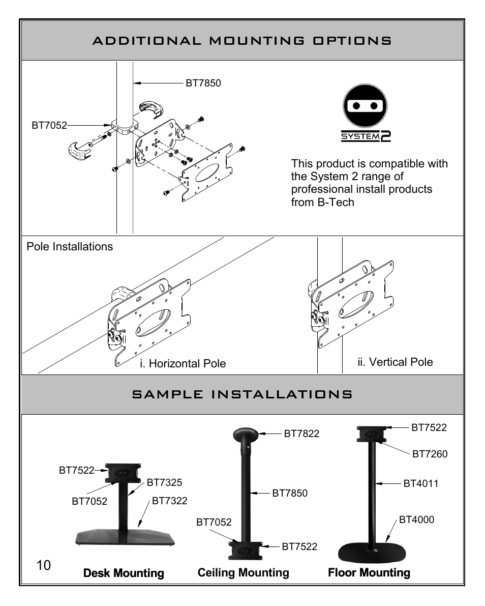 Additional mounting options, Sample installations | Impulse BT7522 User Manual | Page 10 / 12