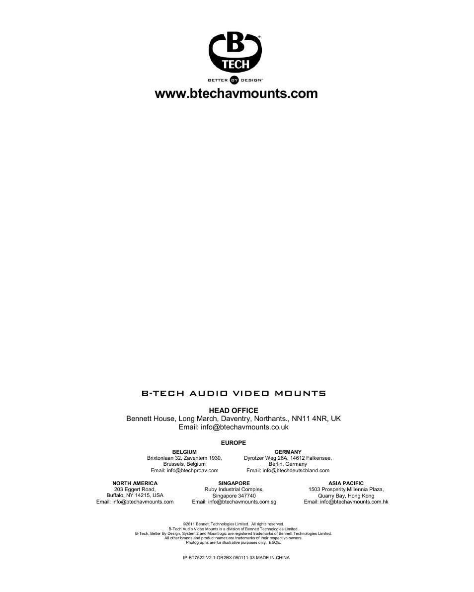 B-tech audio video mounts | Impulse BT7522 User Manual | Page 12 / 12